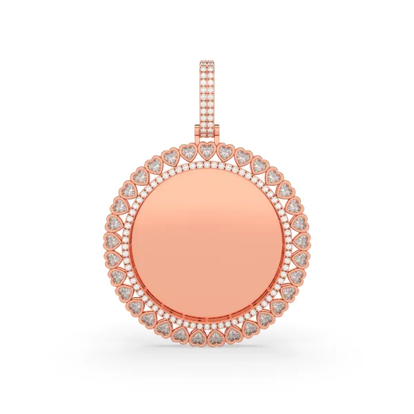 10K Rose Gold Round Lab Grown Diamond Photo Memory Pendant With Heart-Shaped Border