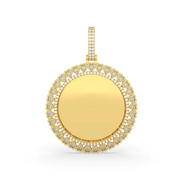 Round Lab Grown Diamond Photo Memory Pendant With Heart-Shaped Border