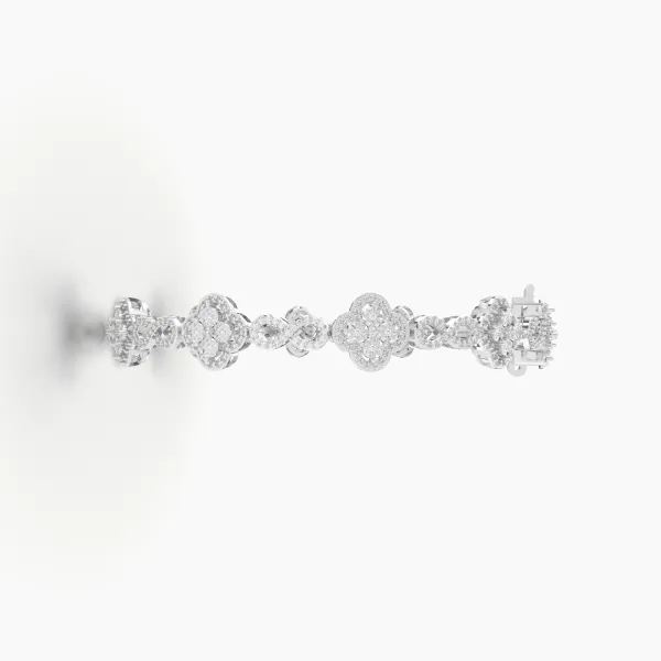 10K White Gold Natural Diamond Flower Cluster Link Bracelet