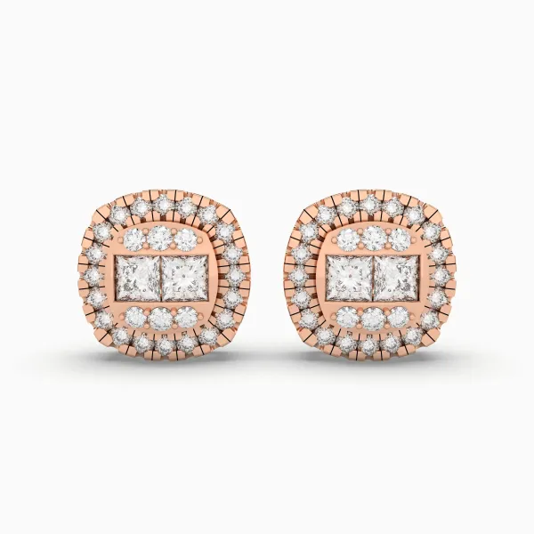 10K Rose Punky Gold Round Diamond Earrings