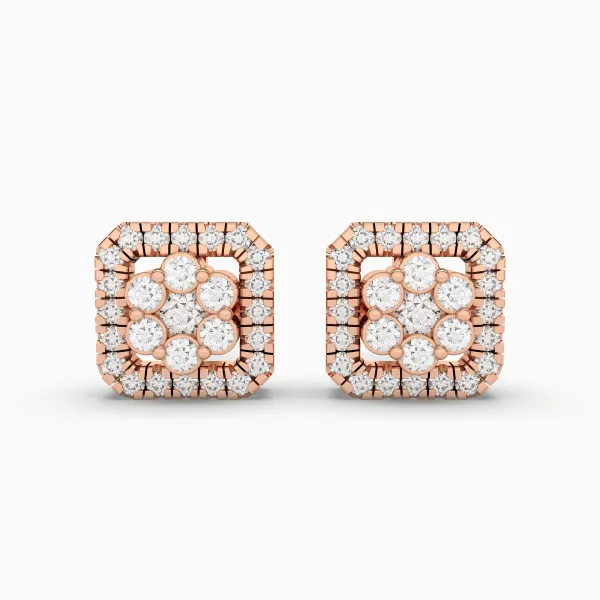 10K Rose Gold Vintage Inspired Square Diamond Stud Earrings