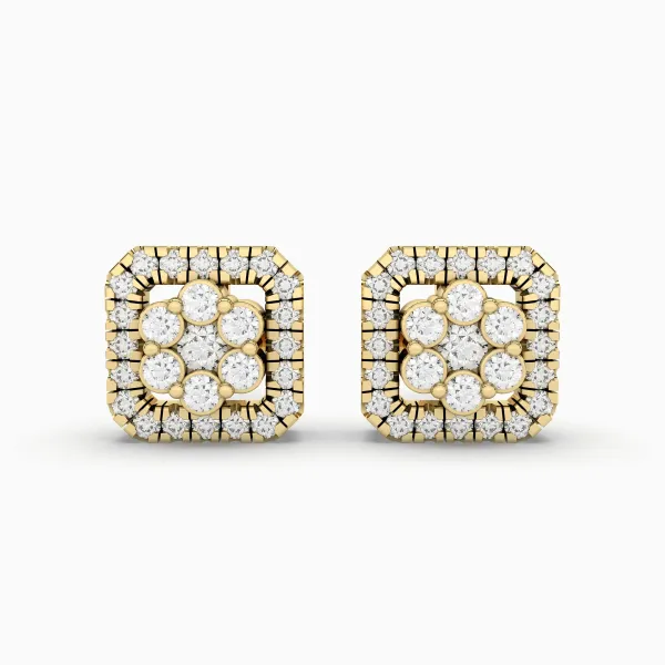 Gold Vintage Inspired Square Natural Diamond Stud Earrings