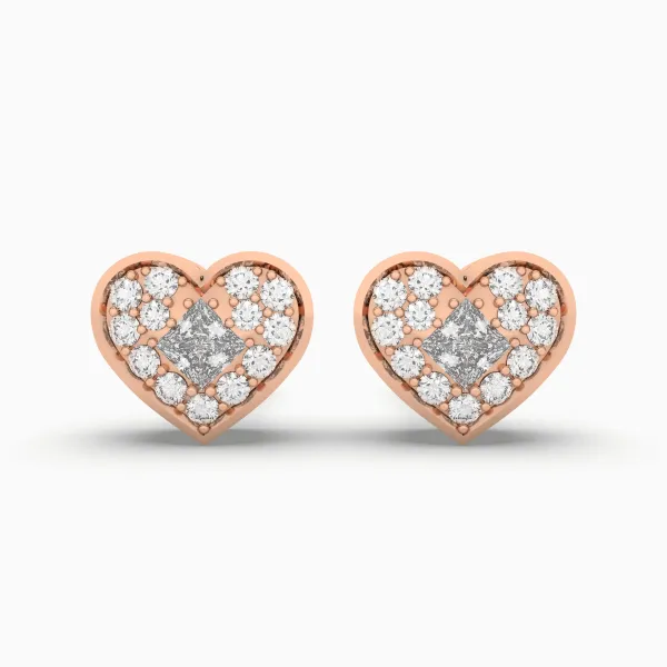 10K Rose Gold Elegant Sparkling Heart Halo Diamond Stud Earrings For Women