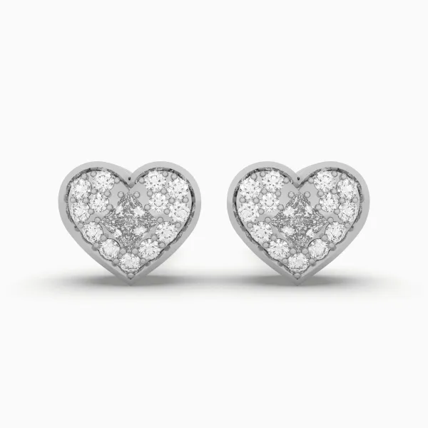 10K White Gold Elegant Sparkling Heart Halo Diamond Stud Earrings For Women