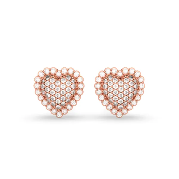 10K Rose Gold Natural Diamond Heart-Shaped Stud Earrings For Women