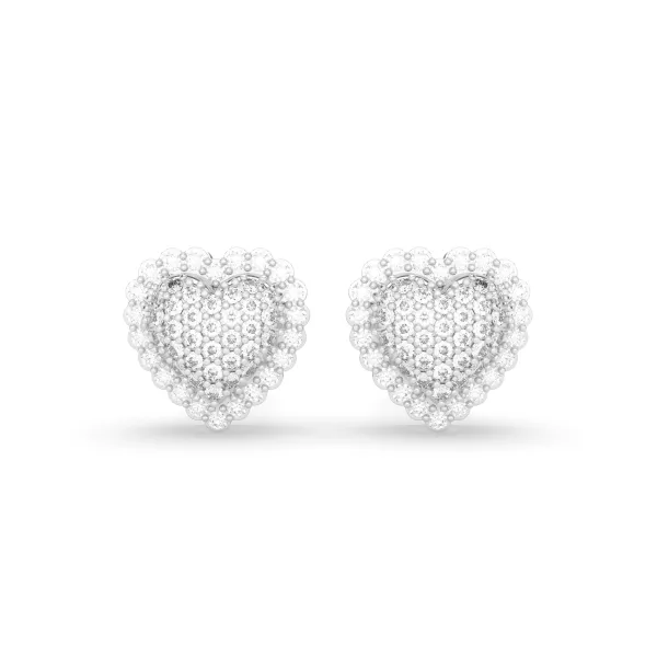 10K White Gold Natural Diamond Heart-Shaped Stud Earrings For Women