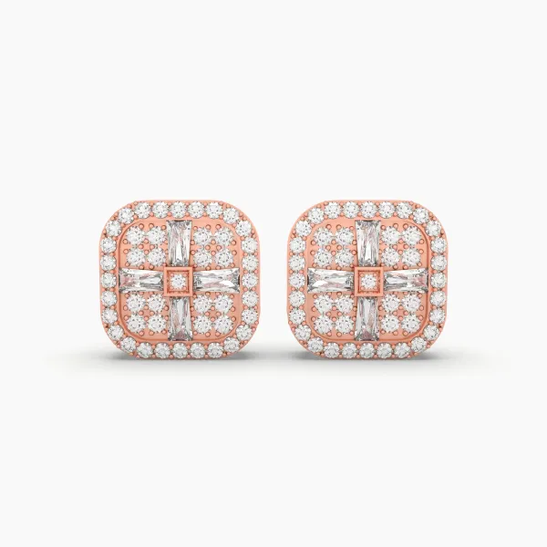 10K Rose Gold Unisex Natural Diamond Square Stud Earrings