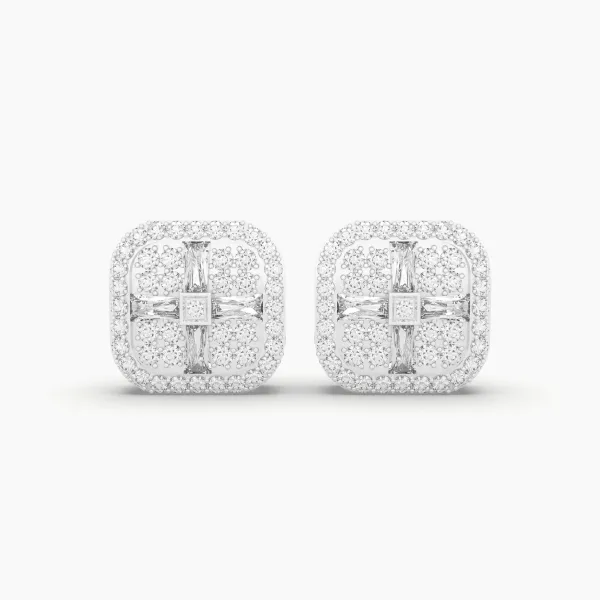 10K White Gold Unisex Natural Diamond Square Stud Earrings