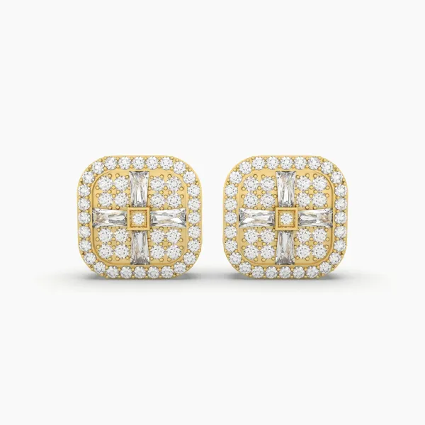 Unisex Natural Diamond Square Stud Earrings