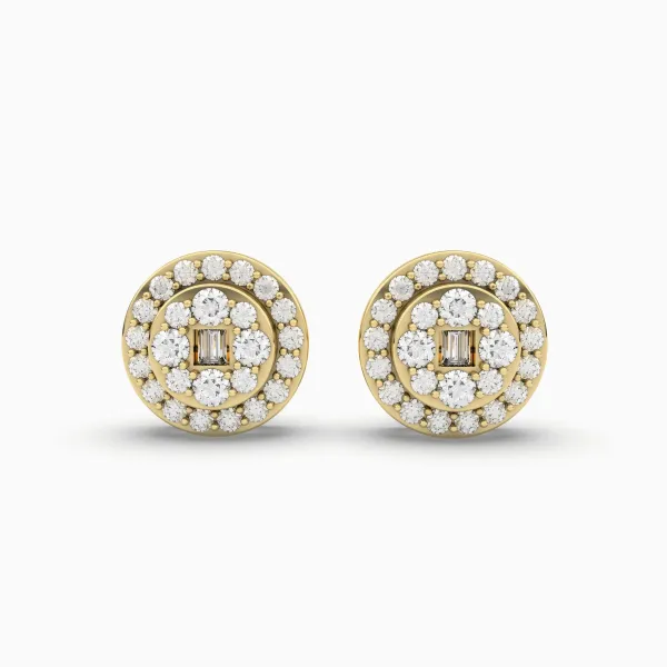 Round And Baguette Natural Diamond Stud Earring