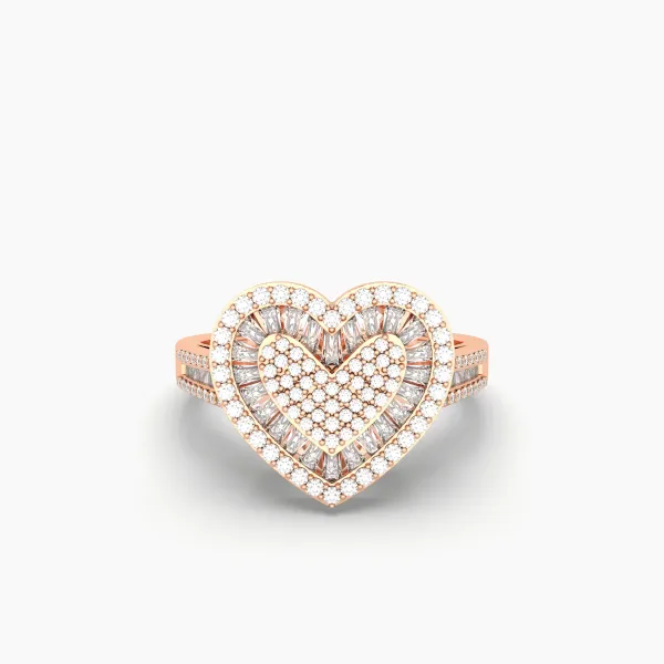 10K Rose Gold Dual Tone Heart Shaped Diamonds Ring