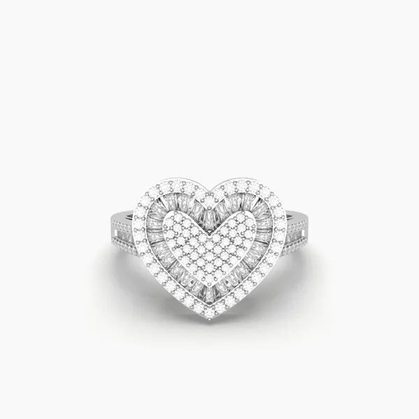 10K White Gold Dual Tone Heart Shaped Diamonds Ring