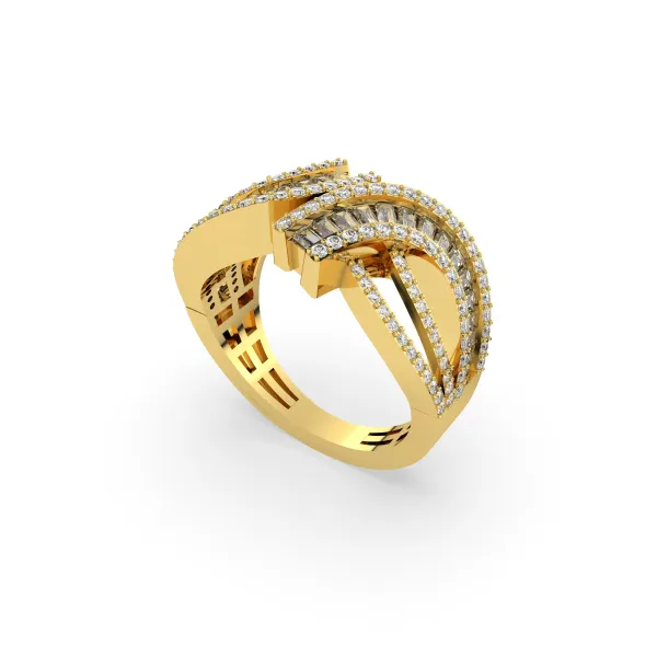 Diamond Baguette And Round Diagonal Multirow Ring