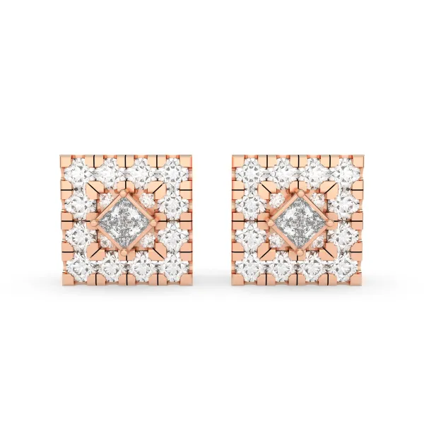 10K Rose Gold Square Halo 0.54 CT.T.W Diamond Stud Earrings For Women
