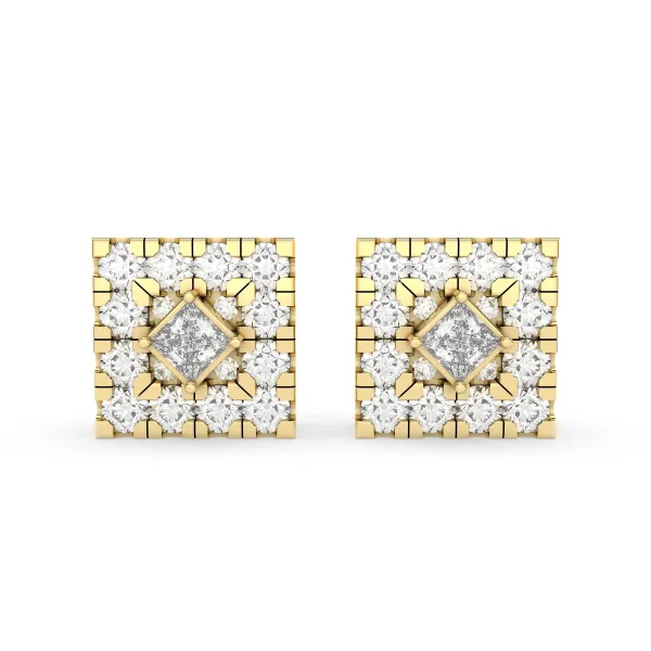 Square Halo 0.54 CT.T.W Natural Diamond Stud Earrings For Women
