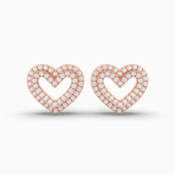10K Rose Gold Heart Shaped Stud Diamond 0.26 CT.T.W Round Earring