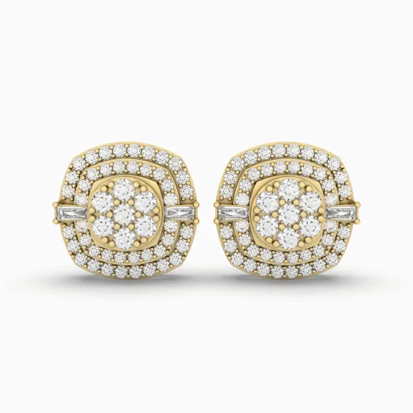 Cushion Frame Halo Cluster Stud Earrings