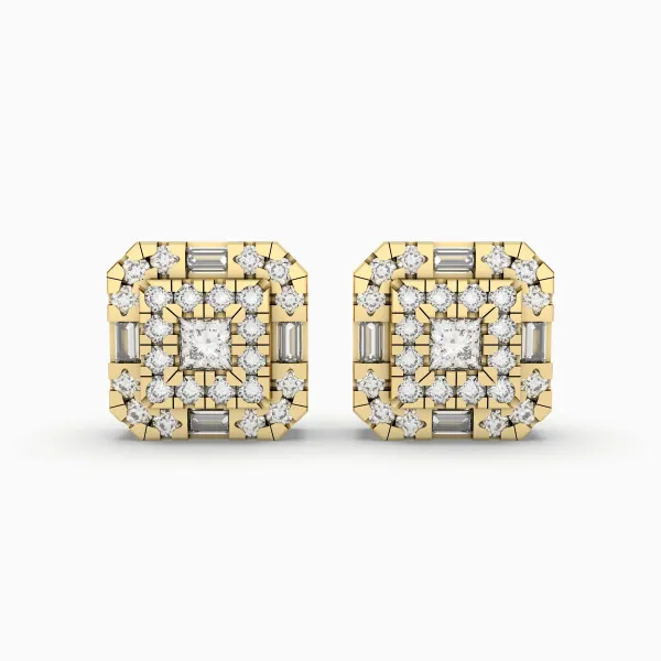 Classic Square Princess Natural Diamond Studs Earring