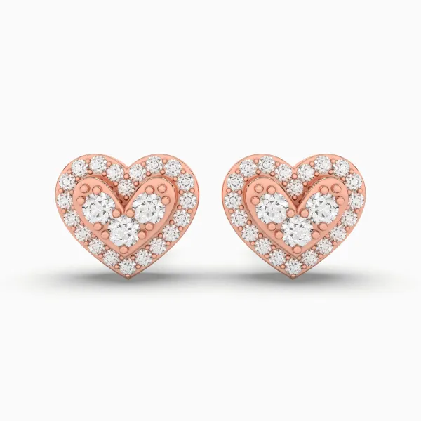 10K Rose Gold Elegant Sparkling Heart Halo Diamond Earrings
