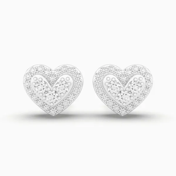 10K White Gold Elegant Sparkling Heart Halo Diamond Earrings