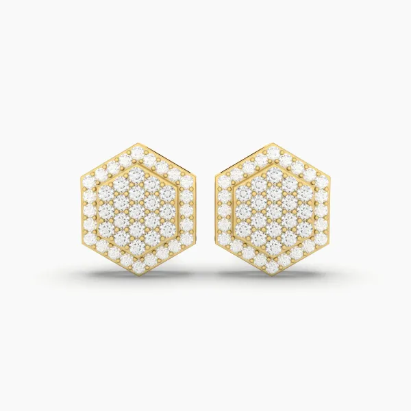 Hexagon-Cut Micro-Pave Stud Earrings With Natural Diamonds