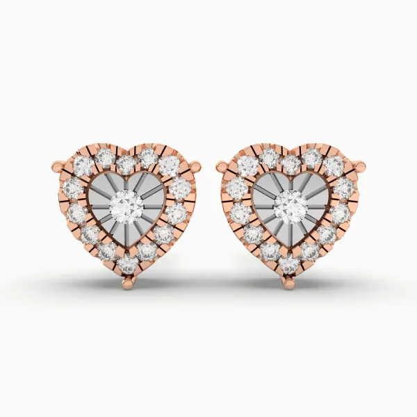 10K Rose Gold Womens Glittering Heart Diamond Stud Earring