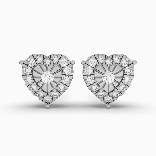 10K White Gold Womens Glittering Heart Diamond Stud Earring