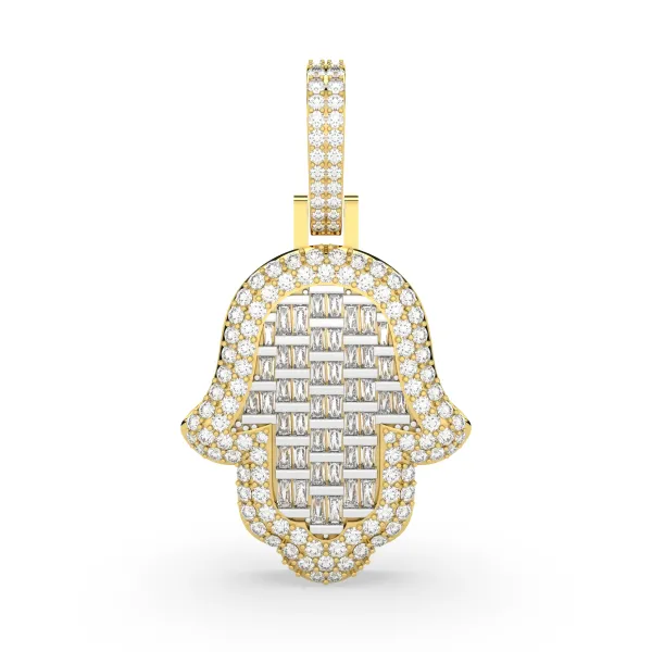 Mens Baguette And Round Natural Diamond Hamsa Charm Pendant