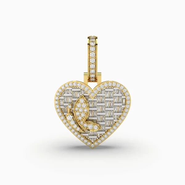 Baguette And Round Natural Diamond Heart Pendant