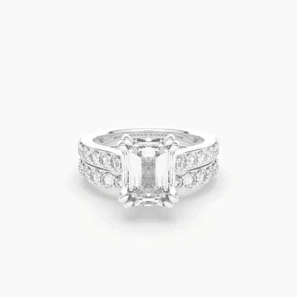 10K White Gold Emerald-Cut Lab-Grown Diamond Engagement Ring