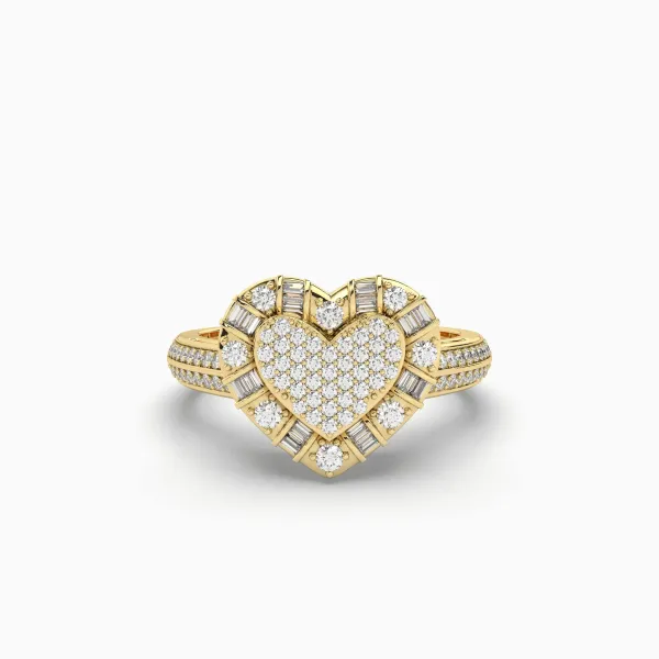 Heart Shape Ring With 0.41 CT Baguette And Round Natural Diamond