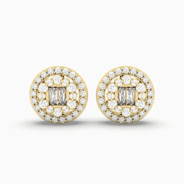 Stud Natural Diamond 0.28 CT.T.W Baguette And Round Earring