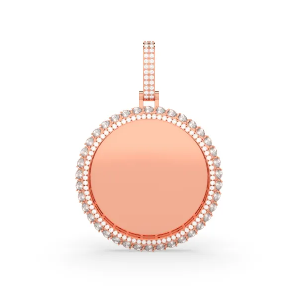 10K Rose Gold Memory Frame Medallion Photo Engrave Diamond Pendant