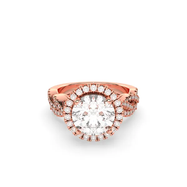 10K Rose Gold Large Round Center Diamond Halo Engagement Ring