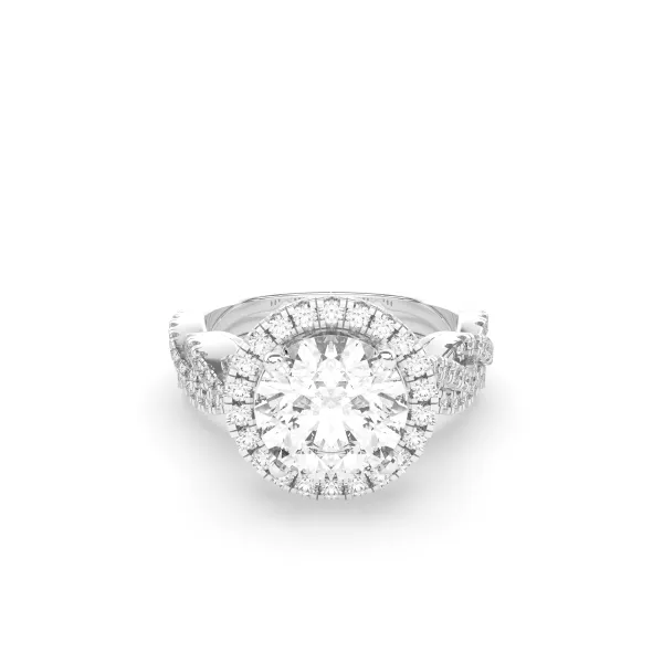 10K White Gold Large Round Center Diamond Halo Engagement Ring