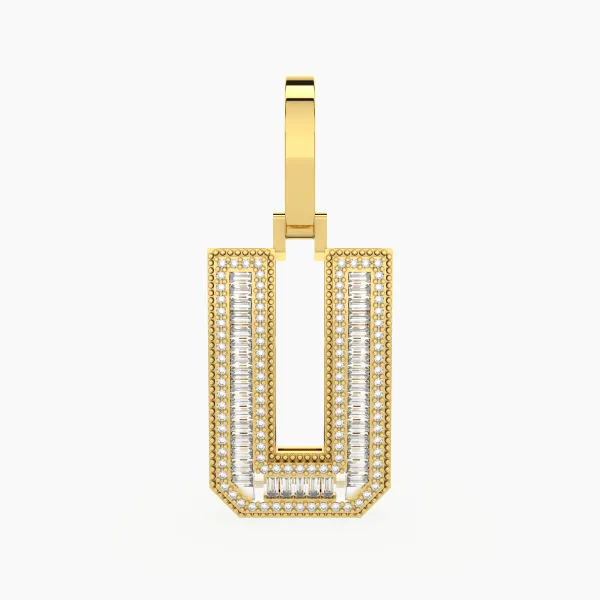 3D Initial Letter U Baguette And Round Shape Natural Diamond Pendant