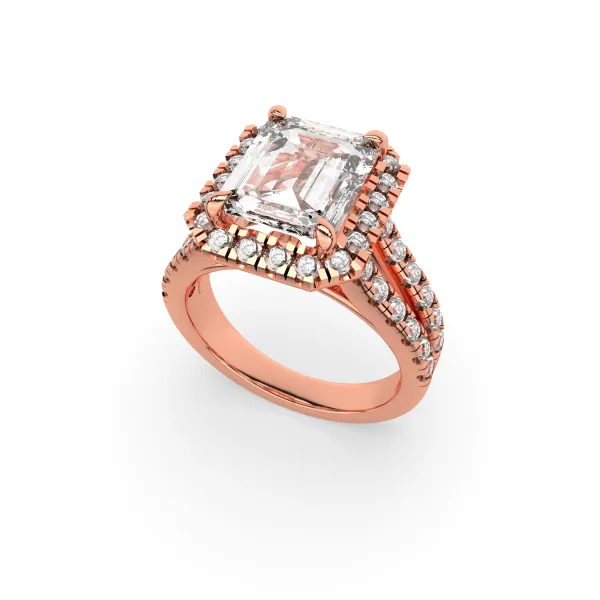 10K Rose Gold Emerald Cut Diamond Halo Engagement Ring