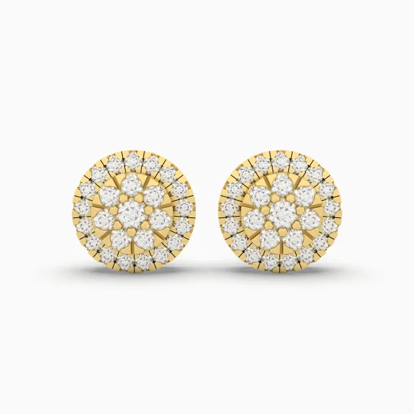 Mens Round Cluster Natural Diamond Stud Earrings 0.67CT 10K Gold