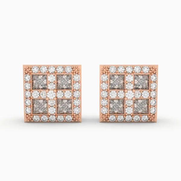 10K Rose Gold Square Halo 0.46 CT.T.W Diamond Stud Earrings
