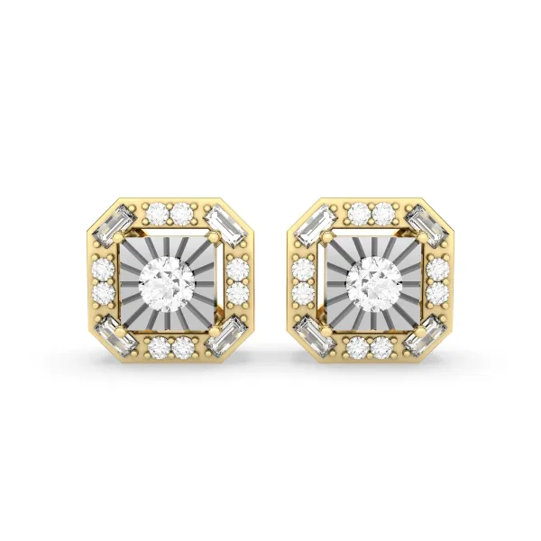 0.16 CT.T.W Gold Cushion Shaped Natural Diamond Stud Earring For Women