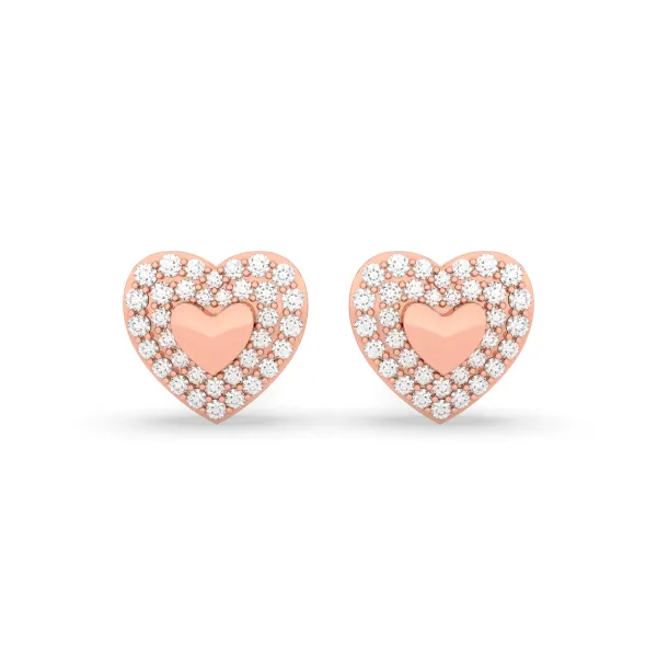 10K Rose Gold Women'S Heart-Shaped Natural Diamond Stud Earrings