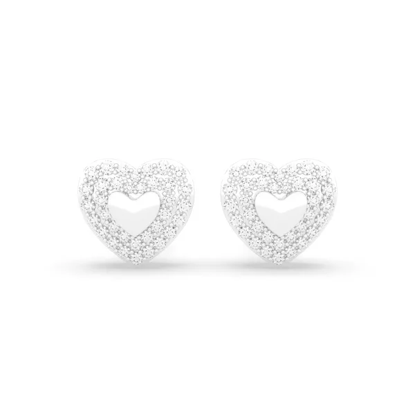 10K White Gold Women'S Heart-Shaped Natural Diamond Stud Earrings