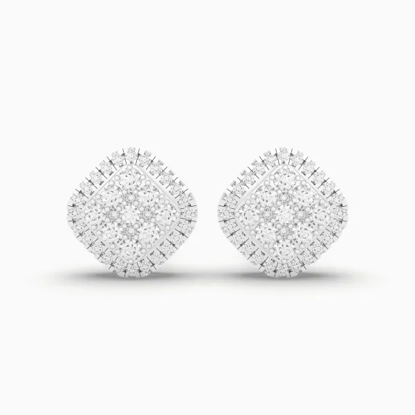 10K White Gold Round Diamond Halo Stud Earrings