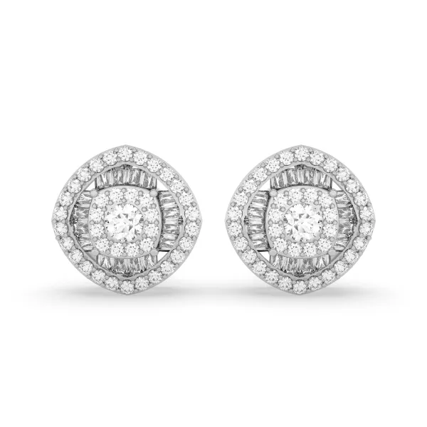 10K White Gold Stud 0.53 CT.T.W Earring Round And Baguette Multi Diamond