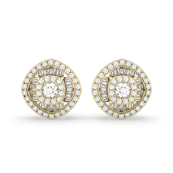 Stud 0.53 CT.T.W Earring Round And Baguette Multi Natural Diamond