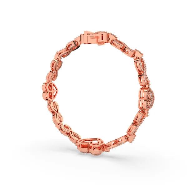 10K Rose Gold Natural Diamond Studded Handcrafted Link Bracelet