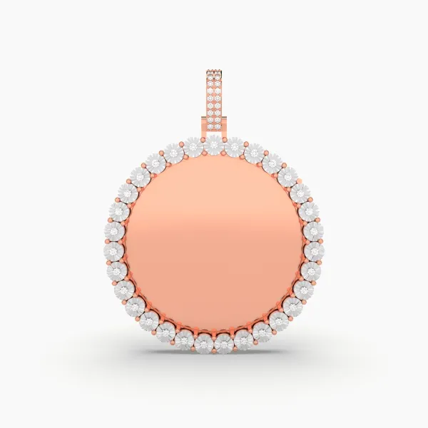 10K Rose Gold Flower Cluster Round Photo Memory Natural Diamond Pendant