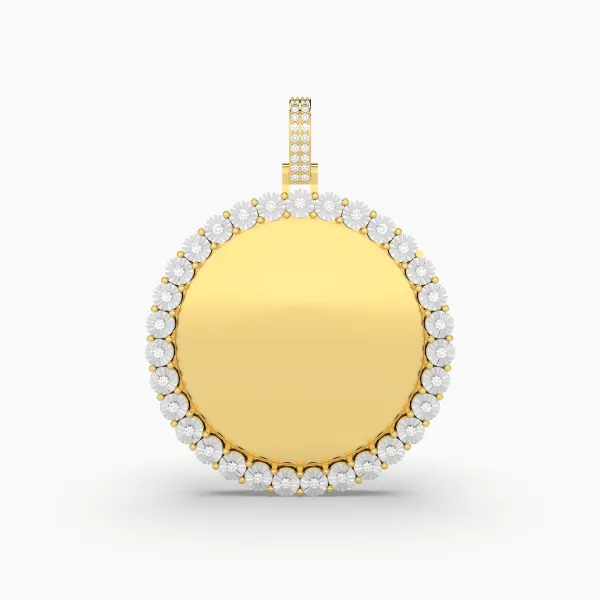 Flower Cluster Round Photo Memory Natural Diamond Pendant