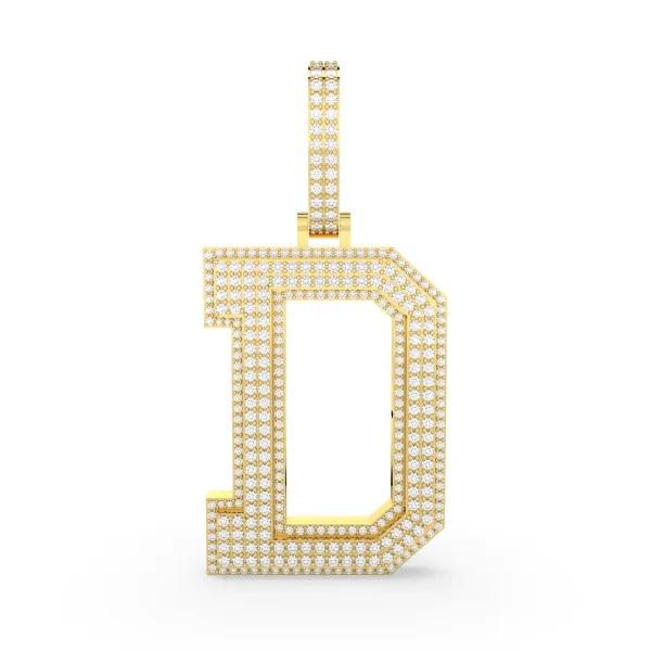 Round Shape Natural Diamond Initial "D" Letter Pendant