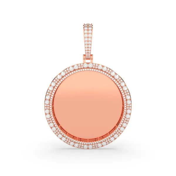 10K Rose Gold Round Natural Diamond Memorial Picture Medallion Pendant